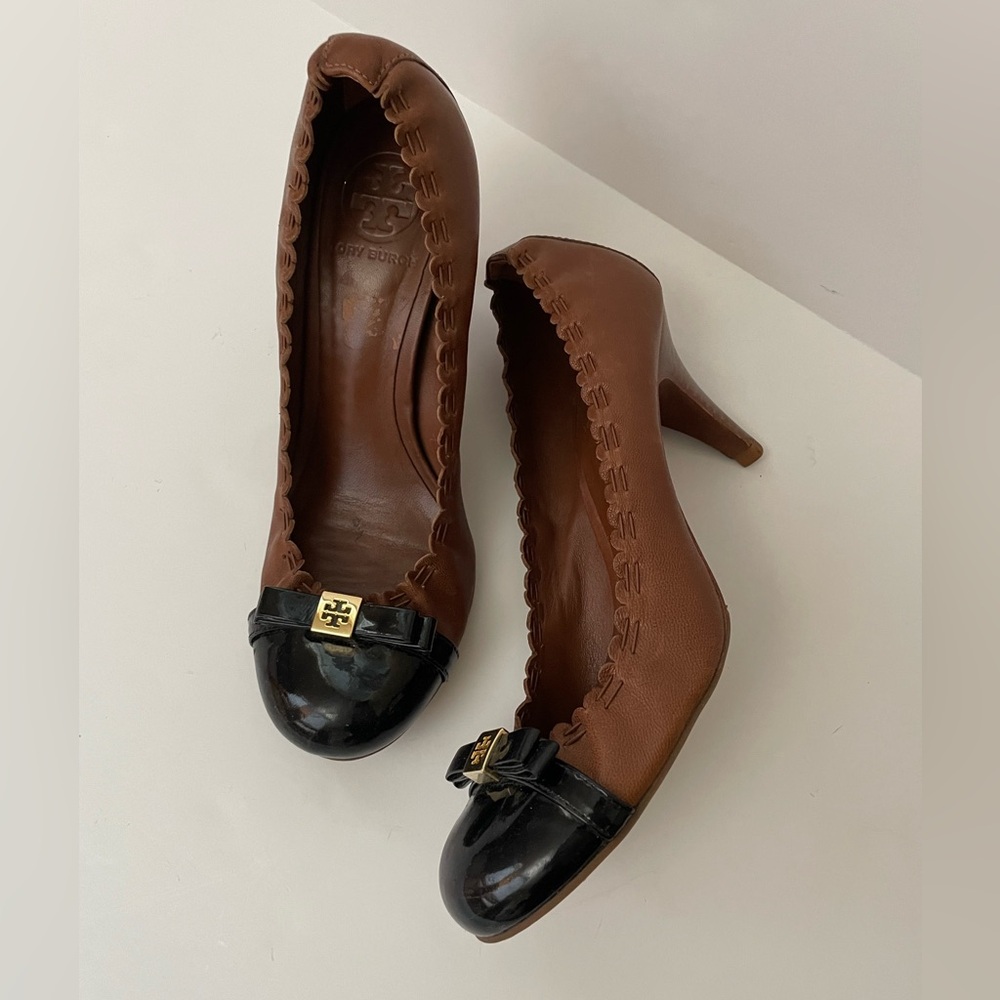 Tory Burch Brown Leather Cap-Toe Heels